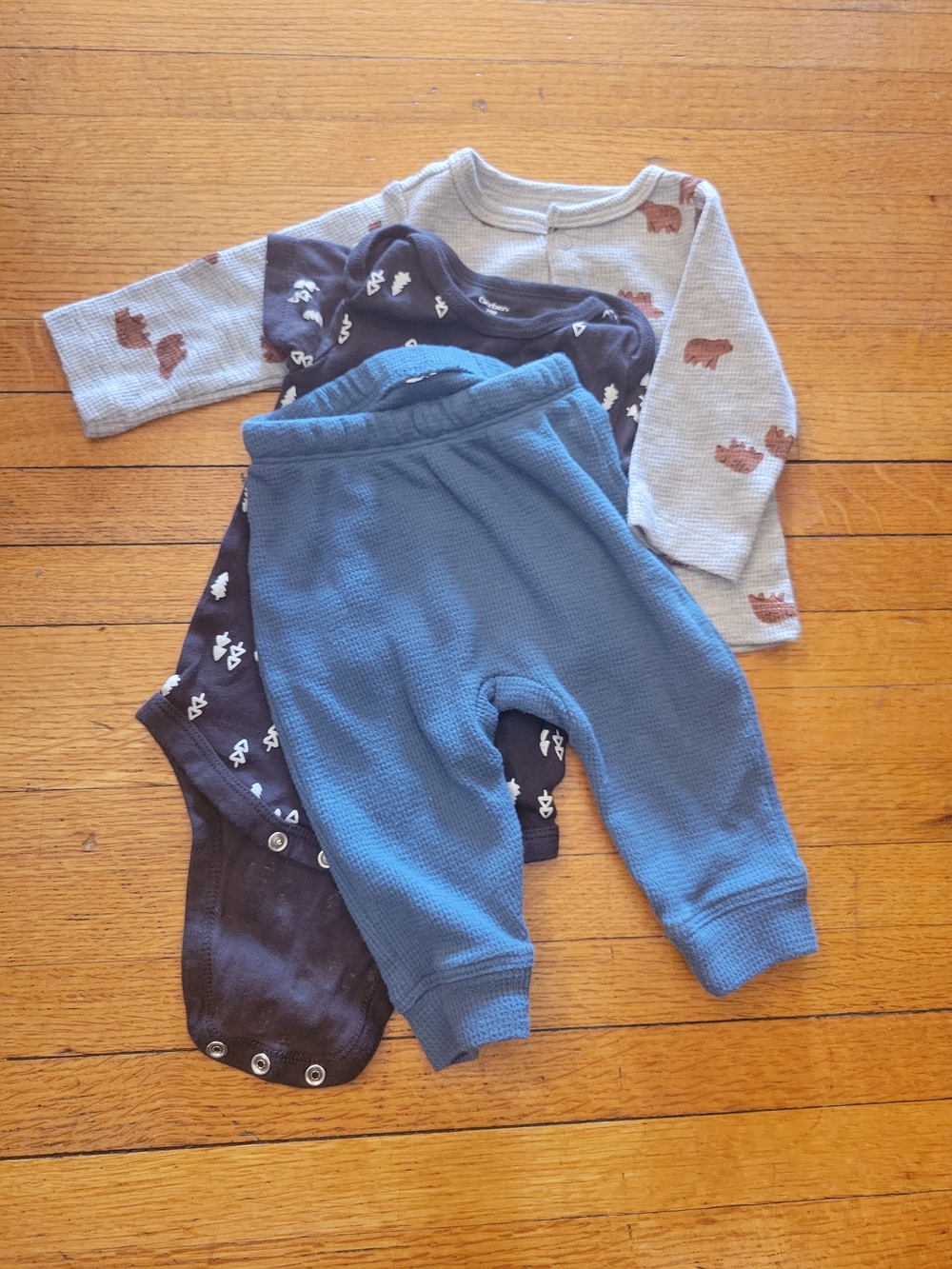 Unbranded Kids Blue Waffle Knit Pants & Navy Bodysuit Set